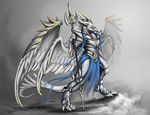 2014 adalfyre akarynth angel anthro armor axe claws commissions dragon feather polearm rock scalie solo spear standing warrior weapon wings 