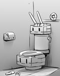  adapted_object cannon greyscale kantai_collection monochrome no_humans rensouhou-chan sketch slippers toilet toilet_paper toilet_seat |_| 