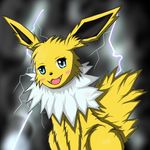  all_fours ambiguous_gender black_nose blush canine chest_tuft cute cyan_eyes eeveelution fur jolteon lightning mammal nintendo open_mouth pok&eacute;mon sitting solo storm teeth tuft unknown_artist video_games white_fur yellow_fur 