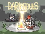  akagi_(kantai_collection) bad_id bad_twitter_id bow_(weapon) campfire chibi dark_souls helmet kaga_(kantai_collection) kakuzatou_(koruneriusu) kantai_collection multiple_girls parody quiver side_ponytail souls_(from_software) weapon 