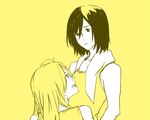  christa_renz height_difference mikasa_ackerman miyo_(aenmix) multiple_girls shingeki_no_kyojin smile tank_top towel towel_around_neck 