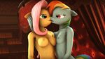  2014 3d anthro anthrofied breasts cgi duo equine eye_contact female fluttershy_(mlp) friendship_is_magic hair horse inside kissing lesbian long_hair mammal multicolored_hair my_little_pony narox22 navel nipples nude pink_hair pony rainbow_dash_(mlp) rainbow_hair source_filmmaker 