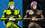  cha_kuro_(limo) dual_persona gakuran green_hair highres jojo_no_kimyou_na_bouken kakyouin_noriaki male_focus multiple_boys official_style palette_swap pink_hair school_uniform 