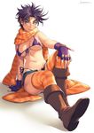  artist_name bikini boots breasts fingerless_gloves g-string genderswap genderswap_(mtf) gloves green_eyes highres jojo_no_kimyou_na_bouken joseph_joestar_(young) kotatsu_(g-rough) large_breasts micro_bikini micro_bikini_top panties purple_hair scarf short_hair short_shorts shorts signature striped striped_legwear striped_scarf swimsuit thighhighs thong underwear 