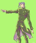  bad_id bad_pixiv_id epiko_(aki) gakuran green_background jojo_no_kimyou_na_bouken kakyouin_noriaki long_coat male_focus purple_hair school_uniform simple_background solo 