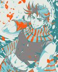  bad_id bad_pixiv_id epiko_(aki) fingerless_gloves gloves jojo_no_kimyou_na_bouken joseph_joestar_(young) limited_palette male_focus midriff scarf solo striped striped_scarf 