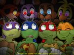  anthro avian bandage bear bird blue_eyes canine chica_(fnaf) chicken donatello eating english_text eyes_closed five_nights_at_freddy&#039;s food fox foxy_(fnaf) freddy_(fnaf) green_eyes lagomorph leonardo machine mammal mechanical michaelangelo pizza purple_eyes rabbit raphael red_eyes reptile robot scalie scared teenage_mutant_ninja_turtles teeth text tongue turtle xiamtheferret yellow_eyes 