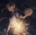  ayanami_(kantai_collection) brown_eyes brown_hair kaede_(mmkeyy) kantai_collection long_hair remodel_(kantai_collection) searchlight side_ponytail turret weapon 