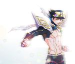  black_hair fusion hat haya_(altrosa) jojo_no_kimyou_na_bouken kamui_(kill_la_kill) kill_la_kill kuujou_joutarou male_focus midriff parody pauldrons solo stand_(jojo) star_platinum 