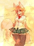  abstract_background bottomless bow breasts canine clothed clothing female fur hair half-dressed kemono long_hair looking_at_viewer mammal pipisan sitting skimpy smile solo 