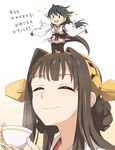  :d ^_^ bad_id bad_pixiv_id bare_shoulders black_hair blush boots brown_eyes brown_hair chibi closed_eyes cup detached_sleeves hairband haruna_(kantai_collection) highres japanese_clothes kantai_collection kisetsu kongou_(kantai_collection) long_hair minigirl multiple_girls nontraditional_miko open_mouth outstretched_arms ribbon-trimmed_sleeves ribbon_trim skirt smile sparkle spread_arms standing_on_head steam teacup thigh_boots thighhighs translated zettai_ryouiki |_| 