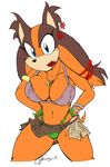  2015 akatsukishiranui-fox annoyed anthro badger big_breasts breasts cleavage clothed clothing female mammal mustelid sega skimpy sonic_(series) sticks_the_jungle_badger 