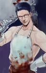  apron black_hair blood bloody_clothes cosplay glasses gloves hammer joseph_oda male_focus mugikoma solo the_evil_within the_keeper the_keeper_(cosplay) 