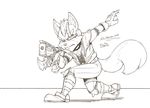  2013 action_pose anthro canine clothing gloves gun looking_at_viewer male mammal monochrome nintendo pants ranged_weapon scowl shirt solo star_fox t-kay video_games weapon wolf wolf_o&#039;donnell 