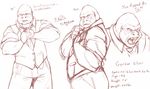  2014 adjusting_tie angry anthro chubby clothed clothing english_text gold_tooth gordon_silver gorilla male mammal monochrome musclegut muscles open_mouth primate sketch standing suit t-kay text vest white_shadow 