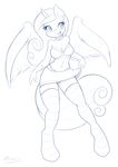  2015 ambris anthro anthrofied big_breasts breasts clothing equine eyelashes female friendship_is_magic horn mammal monochrome my_little_pony navel open_mouth panties plain_background princess_cadance_(mlp) skirt socks solo underwear white_background winged_unicorn wings 
