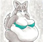  breasts canine chubby cute female mammal overweight pinup pose smile solo unknown_artist wolf 