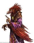  2015 ambiguous_gender anthro arakkoa claws gem kenket looking_at_viewer plain_background red_feathers robe sketch smile solo video_games warcraft white_background world_of_warcraft yellow_eyes 