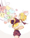  4_(nakajima4423) arm_warmers blonde_hair bow brown_eyes hair_bow hair_ornament hairclip headset heart kagamine_rin nail_polish sailor_collar short_hair shorts sleeveless translated vocaloid 