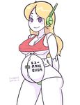  blonde_hair blush cave_story curly_brace english_text female hair machine mechanical navel pregnant purple_eyes robot solo text tinybone video_games 