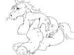 anthro anus black_and_white blush breasts butt butt_grab equine female hand_on_butt hooves looking_back mammal monochrome nabesiki nipples pussy spread_pussy spreading sweat 