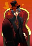  blue_eyes blue_hair crossed_legs flower hat hat_flower kaito male_focus one_eye_closed red_flower red_rose rose sitting solo top_hat vocaloid water_lento 