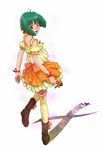  back boots green_hair highres looking_back macross macross_frontier pandaun ranka_lee red_eyes solo thighhighs 