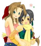  aerith_gainsborough artist_request cloud_strife final_fantasy final_fantasy_vii hug scarf yuffie_kisaragi 