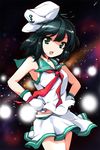  adapted_costume alphes_(style) armpits black_hair ghost gloves green_eyes hat ideolo light_particles murasa_minamitsu no_nose parody sailor sailor_hat short_hair skirt sleeveless solo style_parody touhou 