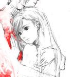  cloud_strife cloud_tifa final_fantasy final_fantasy_vii greyscale hug lowres monochrome partially_colored tifa_lockhart tifa_lockheart 