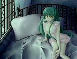  bed c.c. code_geass curtains green_hair long_hair nightgown solo tsukimi_akari window yellow_eyes 