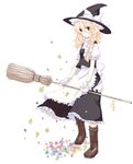  bad_id bad_pixiv_id blonde_hair boots braid broom flower hair_ribbon hat kirisame_marisa messy_hair poprication ribbon short_hair smile solo star touhou witch_hat yellow_eyes 