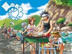  2boys 2girls 3boys aerith_gainsborough barbecue barbeque black_hair blonde_hair blue_eyes bow brown_hair campfire camping cloud_strife cooking couple denzel female final_fantasy final_fantasy_vii fire fishing food grill grilling hat kadaj loz male marlene_wallace multiple_boys multiple_girls net outdoors picnic sephiroth silver_hair sitting standing straw_hat tifa_lockhart water yazoo zack_fair 