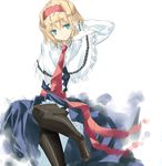  alice_margatroid arm_up black_legwear blonde_hair capelet colored_eyelashes graphite_(medium) jitome mixed_media nabeshima_tetsuhiro necktie pantyhose pinching_sleeves short_hair sketch sleeves_past_wrists solo touhou traditional_media 