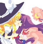  bad_id bad_pixiv_id blonde_hair hair_grab hat hat_removed headwear_removed kirisame_marisa kiss long_hair multiple_girls nakayama_miyuki patchouli_knowledge purple_eyes purple_hair tears touhou witch_hat yellow_eyes yuri 