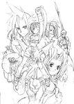  4boys 4girls aerith_gainsborough animal barret_wallace cait_sith cid_highwind cloud_strife daughter everyone family father female final_fantasy final_fantasy_vii goggles male marlene_wallace monochrome multiple_boys multiple_girls outline polearm red_xiii simple_background spear standing tifa_lockhart vincent_valentine weapon yuffie_kisaragi 