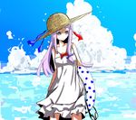 bad_id bad_pixiv_id cloud day dress goggles hat innertube patchouli_knowledge shiroshi_(denpa_eshidan) sky solo straw_hat sundress touhou water 