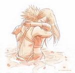  cloud_strife cloud_tifa eyes_closed final_fantasy final_fantasy_vii hug tifa_lockhart tifa_lockheart water wet 