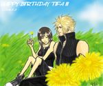  cloud_strife cloud_tifa dandelion eyes_closed final_fantasy final_fantasy_vii flower tifa_lockhart tifa_lockheart 