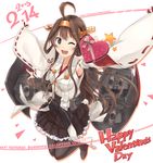  1girl 2015 ahoge brown_hair dated engrish female gift happy_valentine heart heart_box heart_eyes ido_(teketeke) kantai_collection kongou_(kantai_collection) long_hair open_mouth smile solo symbol-shaped_pupils text valentine wink 