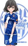  black_hair blush fujii_jun gloves haguro_(kantai_collection) hair_ornament j._league kantai_collection montedio_yamagata soccer_uniform sportswear 