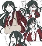  black_hair breasts cast cleavage danganronpa genderswap genderswap_(mtf) hand_on_own_head imoni_(1110) large_breasts long_hair open_mouth pink_eyes solo touwa_haiji translation_request zettai_zetsubou_shoujo 