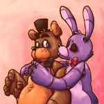  animatronic bear blush bonnie_(fnaf) bow_tie duo eyes_closed five_nights_at_freddy&#039;s freddy_(fnaf) gay hug kissing lagomorph machine male mammal marikuishiyutaru mechanical rabbit robot 