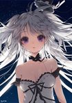  :o alice_drive artist_name bad_id bad_pixiv_id breasts choker cleavage dress long_hair off_shoulder open_mouth original purple_eyes silver_hair small_breasts solo star sukja 