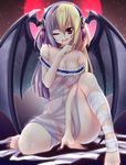  blonde_hair blood breasts covered_nipples head_wings large_breasts licking_lips multicolored_hair nipples one_eye_closed original red_eyes see-through silver_hair solo suzuki_nene tongue tongue_out wings 