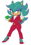  2015 anthro black_nose breasts breezie_the_hedgehog clothed clothing emerald female fur green_fur half-closed_eyes hedgehog mammal painted_lips plain_background sega smile solo sonic_(series) 