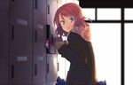  caught check_commentary coat commentary commentary_request embarrassed gift gloves locker love_live! love_live!_school_idol_project nishikino_maki open_mouth orange_hair purple_eyes scarf shoe_locker short_hair skirt solo surprised tears valentine wavy_mouth yoo_(tabi_no_shiori) 