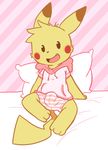  2015 3_toes anthro anthrofied bed bulge clothing fur hoodie invalid_tag looking_at_viewer male mammal mouse nintendo oob open_mouth pikachu pillow pok&eacute;mon rodent sitting smile solo toes tongue underwear video_games 