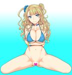  asymmetrical_hair bangle bikini_top blonde_hair blue_eyes bottomless bracelet breast_hold breasts censored choker cleavage galko gyaru heart heart_censor jewelry large_breasts long_hair looking_at_viewer navel one_side_up oshiete!_galko-chan scrunchie shiny shiny_skin side_bun smile solo st.germain-sal underboob 