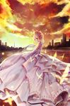  artist_name artoria_pendragon_(all) bad_id bad_pixiv_id blonde_hair bridge bug butterfly city cityscape cloud cloudy_sky dress elbow_gloves fate/stay_night fate_(series) from_side gloves green_eyes highres insect lamppost light_particles looking_to_the_side magicians_(zhkahogigzkh) orange_sky profile reflection river saber sky smile solo sunset tower wedding_dress white_dress 